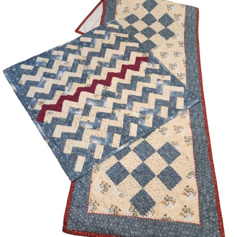 Handmade Quilted Snowman Table Runner/pad Holiday Winter Decor Rustic‎ Country